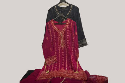 Agha Noor Inspired Pink Chiffon Gharara Suit – Stitched 3pc-RW3-86