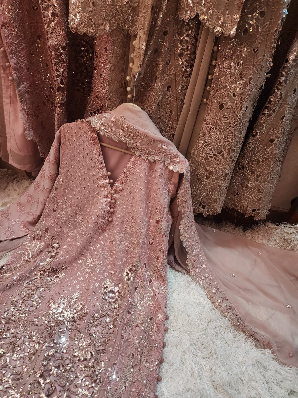 Maria B Inspired Pink Embroidered Chiffon Suit – Stitched 3pc- RW3-82