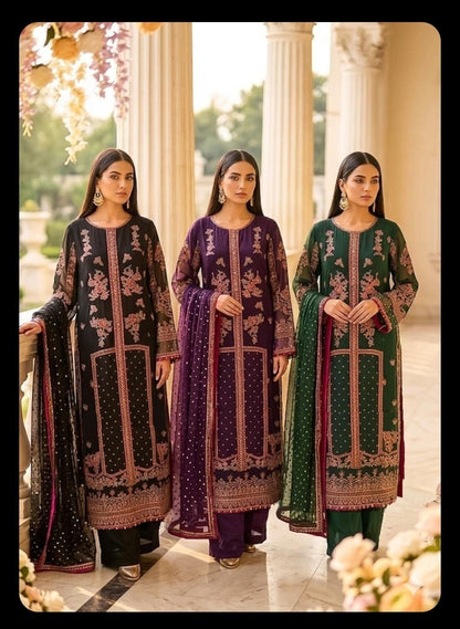 Maria.B Inspired Green Embroidered Chiffon Suit – Stitched 3pc - RW3-111