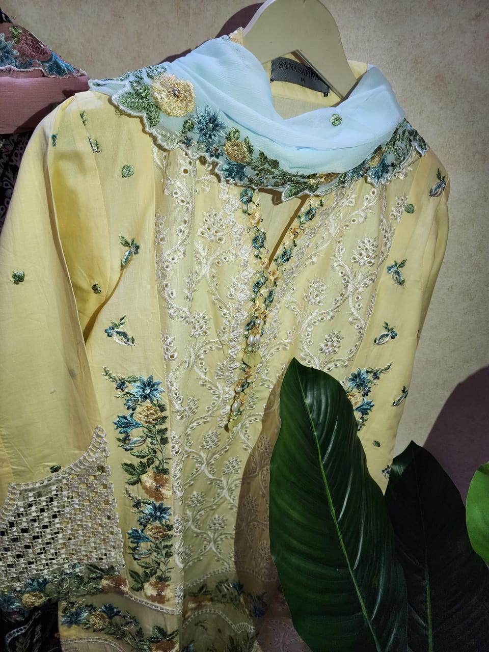 Sana Safinaz Inspired Yellow Embroidered Cotton Lawn Suit – Stitched 3pc-RW3-153