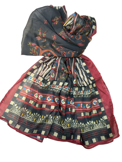 J. Black and Maroon Scarf/Stole for Women- Online UAE