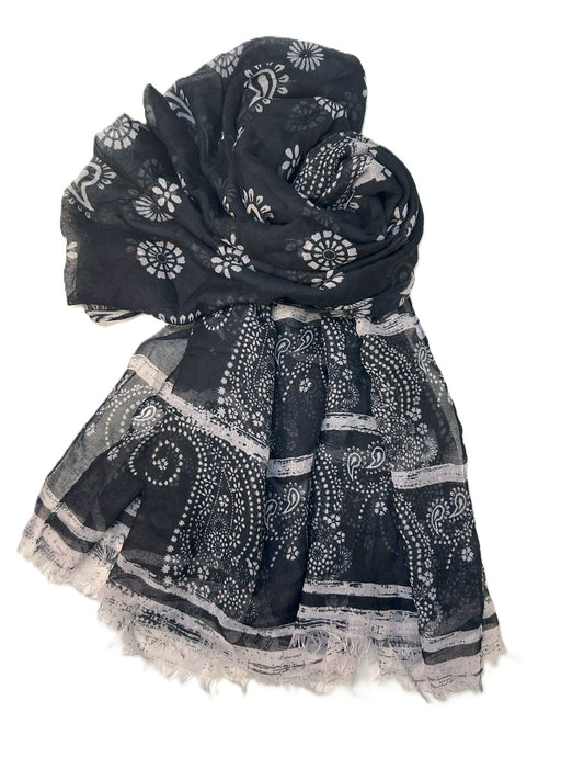 J. Lawn Black scarf with white patterns