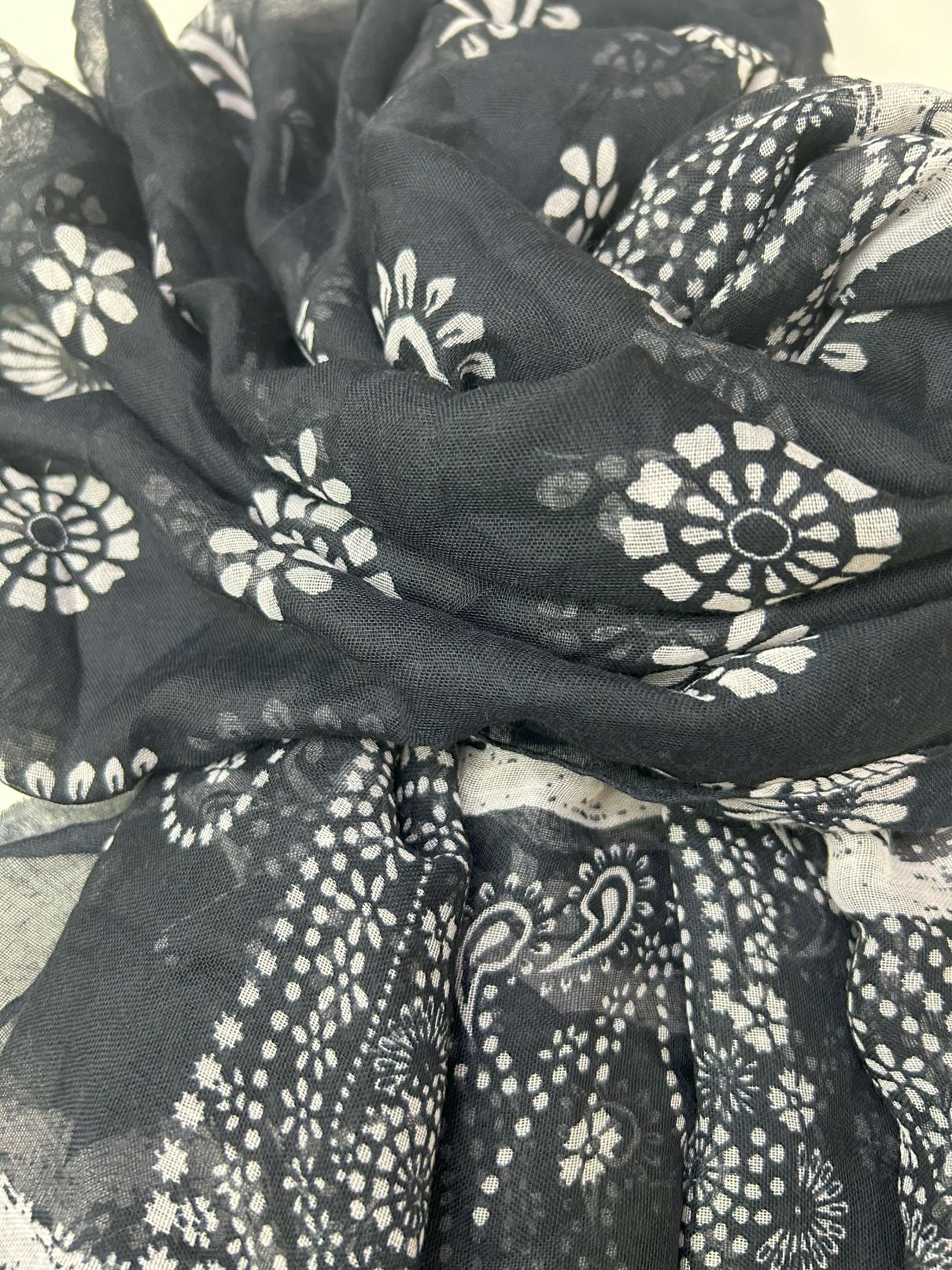 J. Lawn Black scarf with white patterns