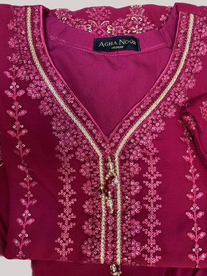 Agha Noor Inspired Pink Chiffon Gharara Suit – Stitched 3pc-RW3-86