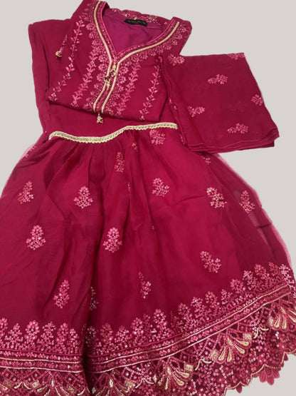 Agha Noor Inspired Pink Chiffon Gharara Suit – Stitched 3pc-RW3-86