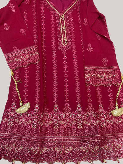 Agha Noor Inspired Pink Chiffon Gharara Suit – Stitched 3pc-RW3-86