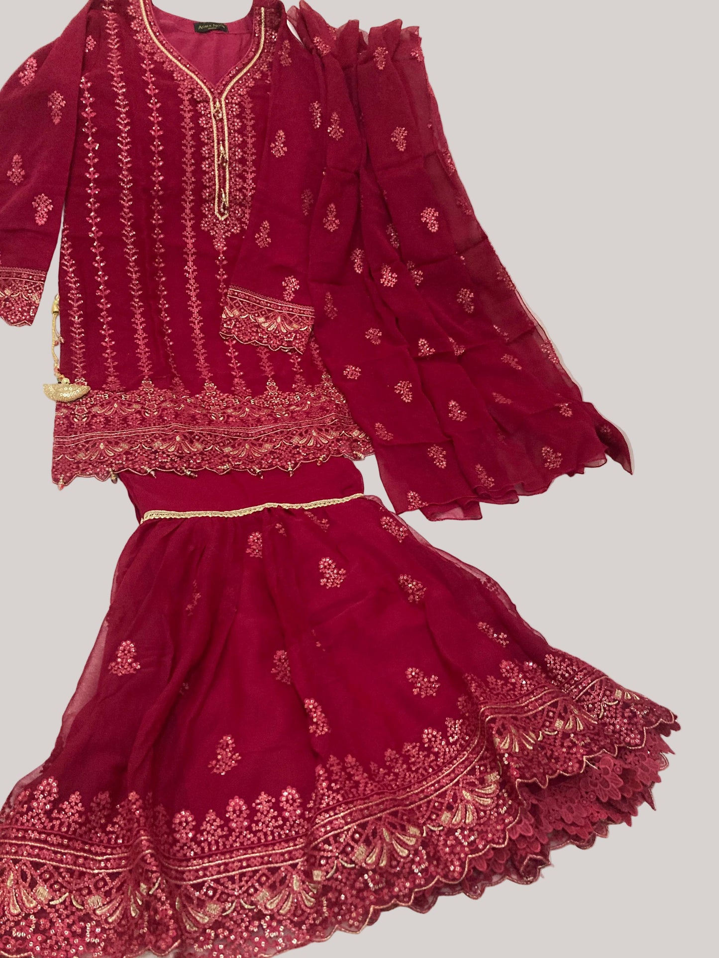 Agha Noor Inspired Pink Chiffon Gharara Suit – Stitched 3pc-RW3-86