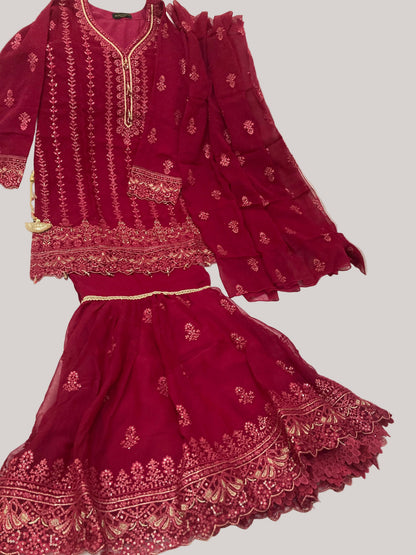 Agha Noor Inspired Pink Chiffon Gharara Suit – Stitched 3pc-RW3-86
