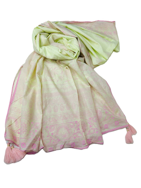 J. Light pink and green Lawn Dupatta with floral pattern-Online UAE   
