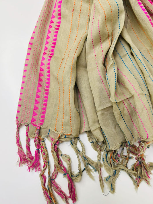 J. Dupatta with tassels in Beige color -Online UAE