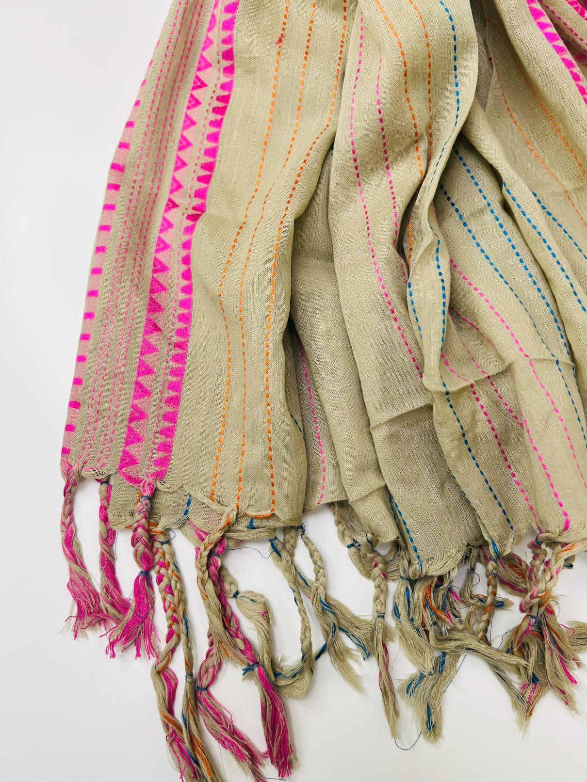 J. Dupatta with tassels in Beige color -Online UAE