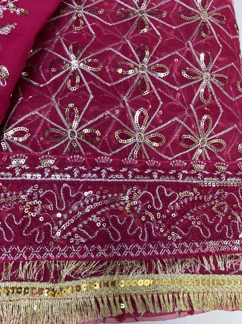 Maria B Inspired Pink Embroidered Chiffon suit–Stitched 3pc-RW3-76