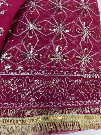 Maria B Inspired Pink Embroidered Chiffon suit–Stitched 3pc-RW3-76