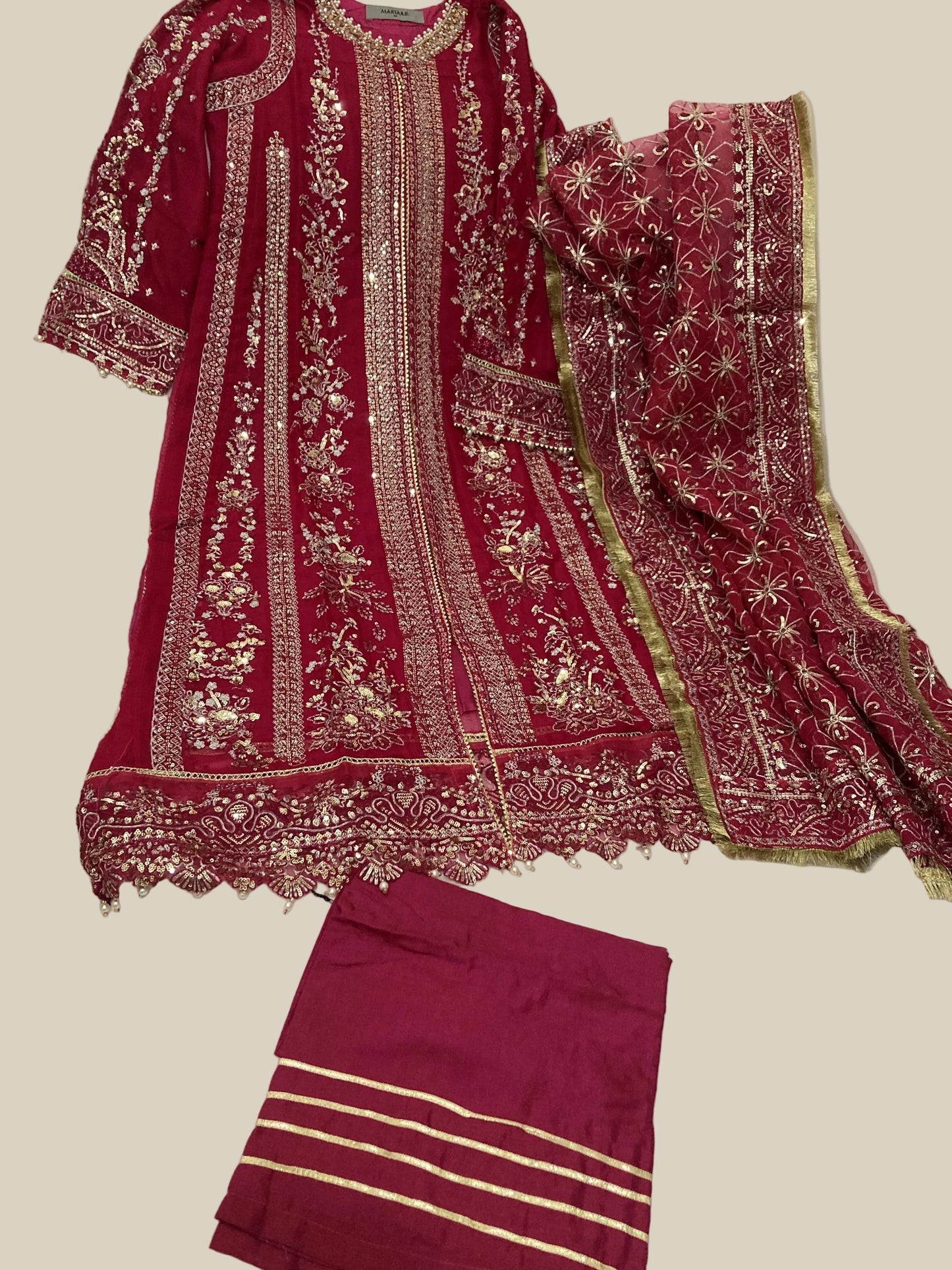 Maria B Inspired Pink Embroidered Chiffon suit–Stitched 3pc-RW3-76