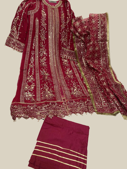 Maria B Inspired Pink Embroidered Chiffon suit–Stitched 3pc-RW3-76