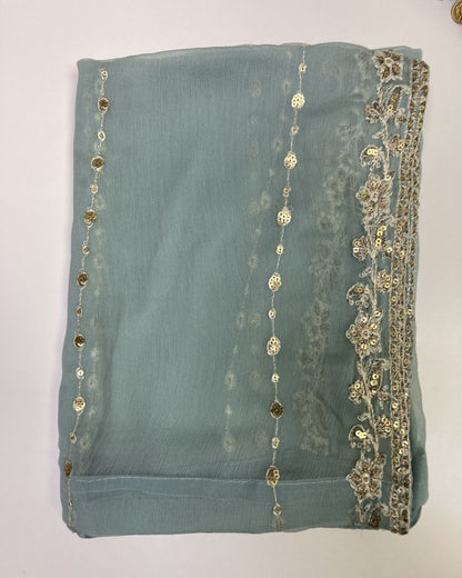 Maria.B Inspired Aqua Embroidered Chiffon Suit – Stitched 3pc- RW3-107