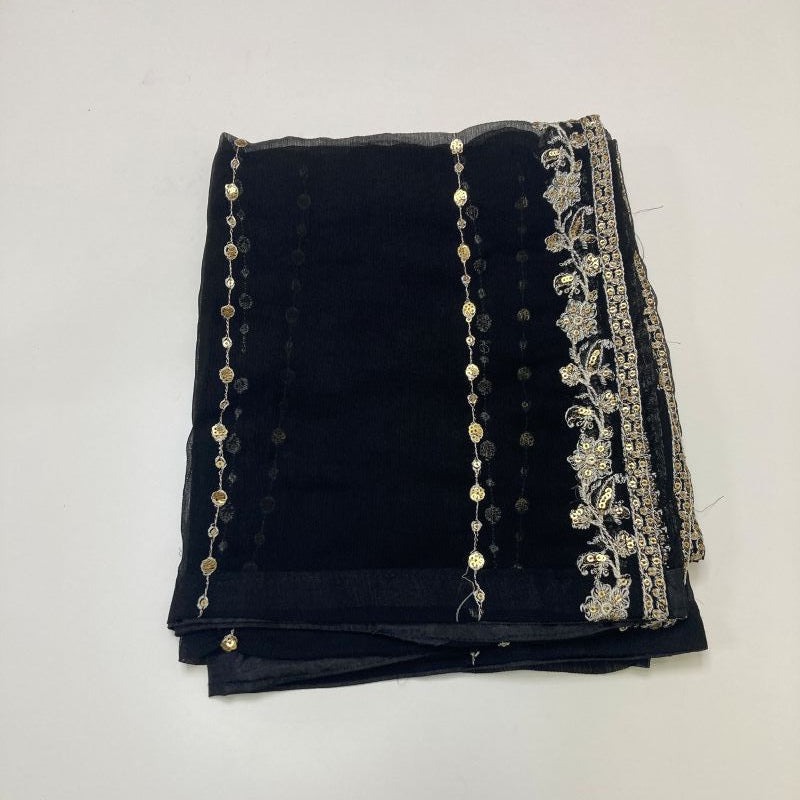 Maria.B Inspired Black Embroidered Chiffon Suit – Stitched 3pc - RW3-109