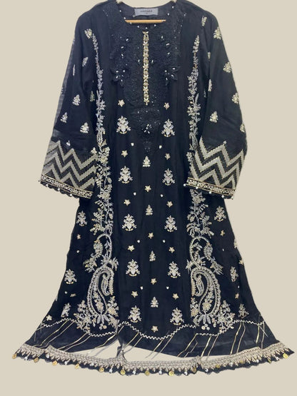 Maria.B Inspired Black Embroidered Chiffon Suit – Stitched 3pc - RW3-109