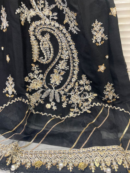Maria.B Inspired Black Embroidered Chiffon Suit – Stitched 3pc - RW3-109