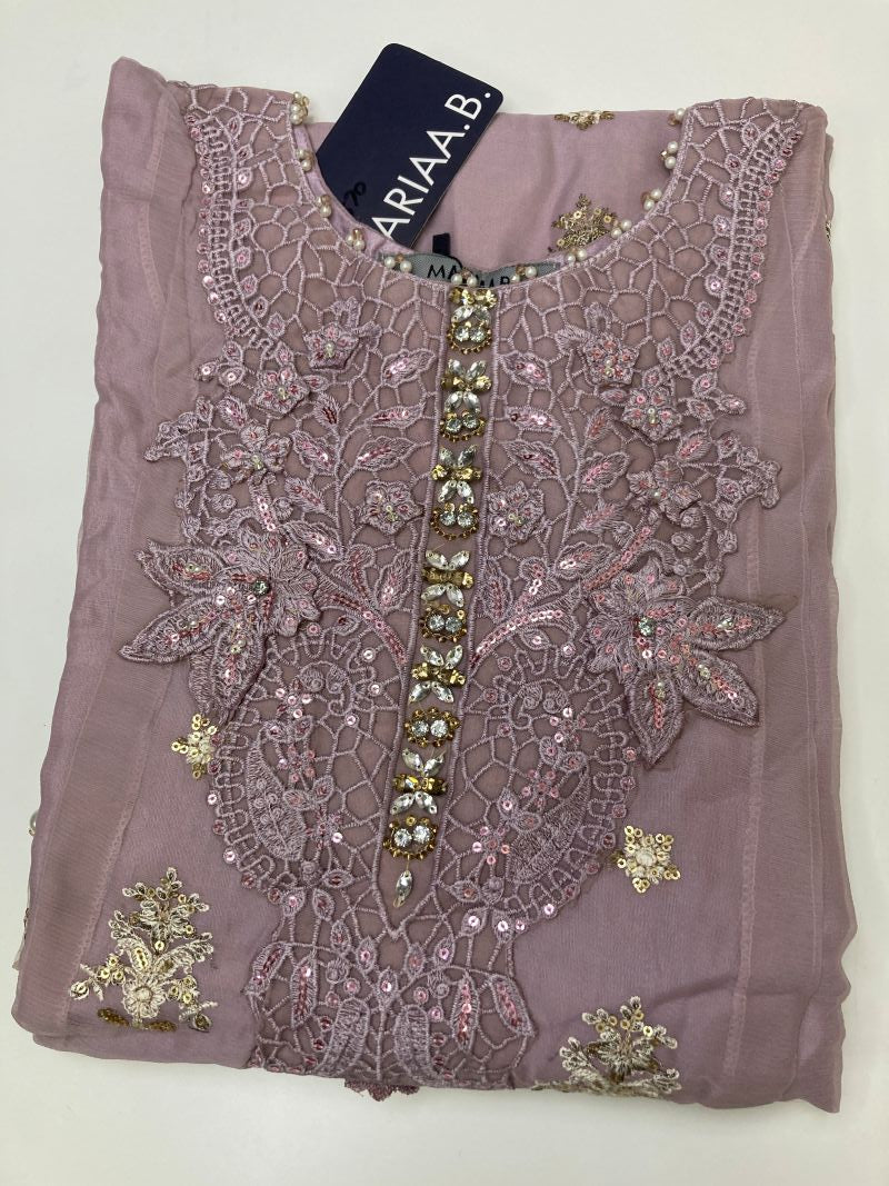 Maria.B Inspired Pink Embroidered Chiffon Suit – Stitched 3pc- RW3-108