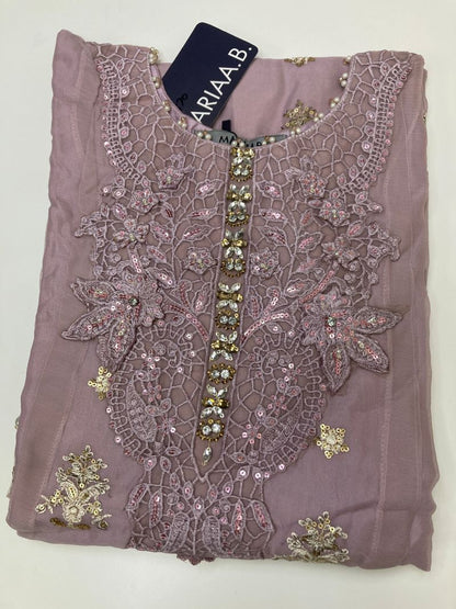 Maria.B Inspired Pink Embroidered Chiffon Suit – Stitched 3pc- RW3-108