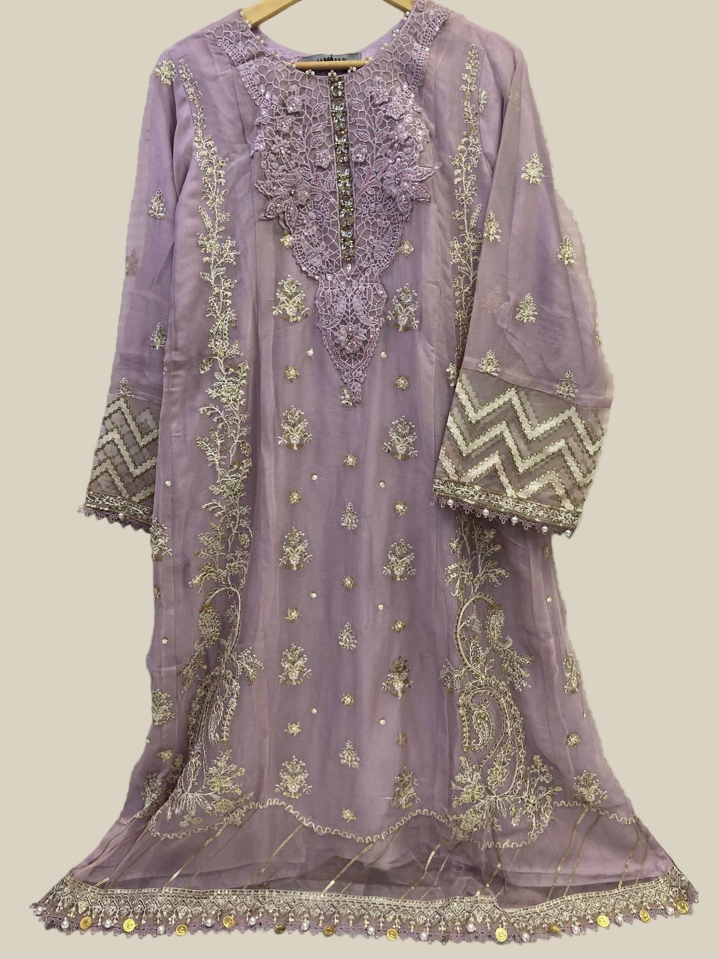 Maria.B Inspired Pink Embroidered Chiffon Suit – Stitched 3pc- RW3-108