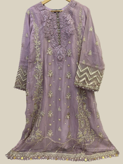 Maria.B Inspired Pink Embroidered Chiffon Suit – Stitched 3pc- RW3-108