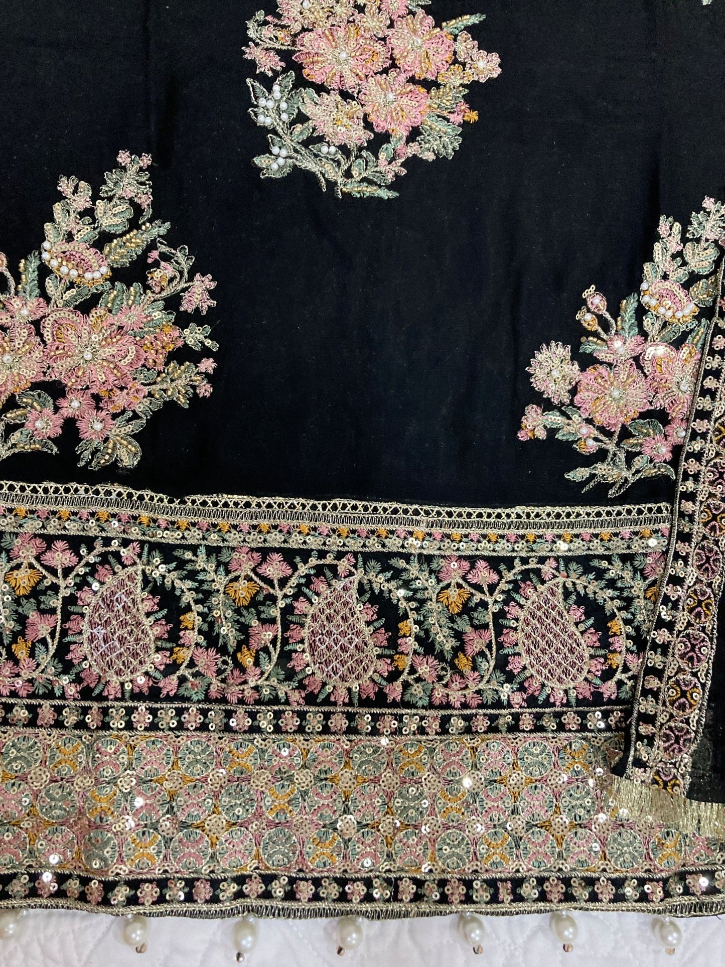 Maria B Inspired Black Embroidered Chiffon Suit – Stitched 3pc-RW3-123