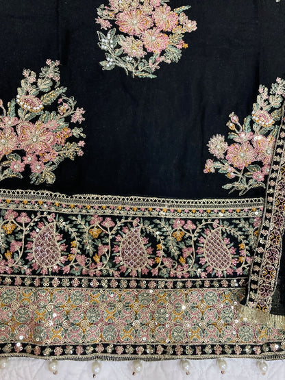 Maria B Inspired Black Embroidered Chiffon Suit – Stitched 3pc-RW3-123