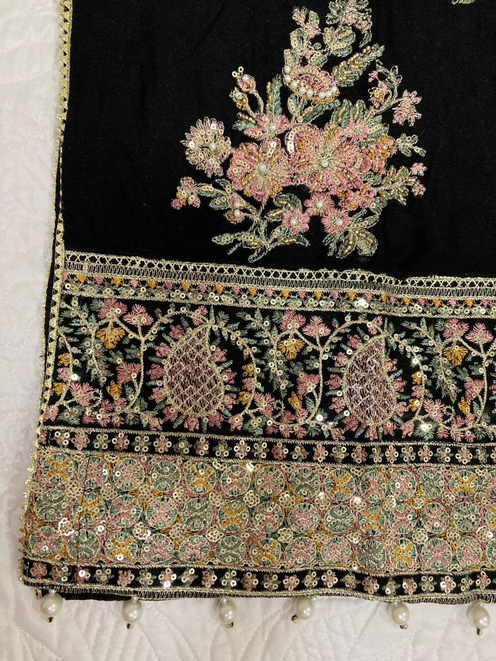 Maria B Inspired Black Embroidered Chiffon Suit – Stitched 3pc-RW3-123