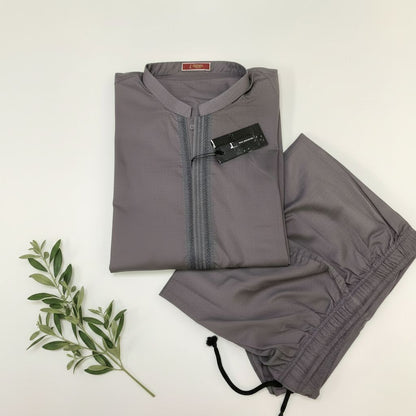 J. Men’s Grey Embroidered Kurta Trousers – Stitched - MRW14