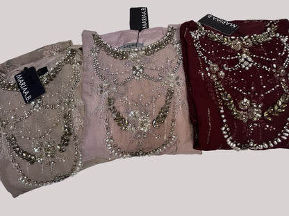 Maria.B Inspired Maroon Embroidered Chiffon Suit – Stitched 3pc - RW3-104