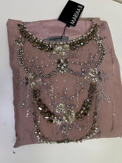 Maria.B Inspired Pink Embroidered Chiffon Suit – Stitched 3pc - RW3-105