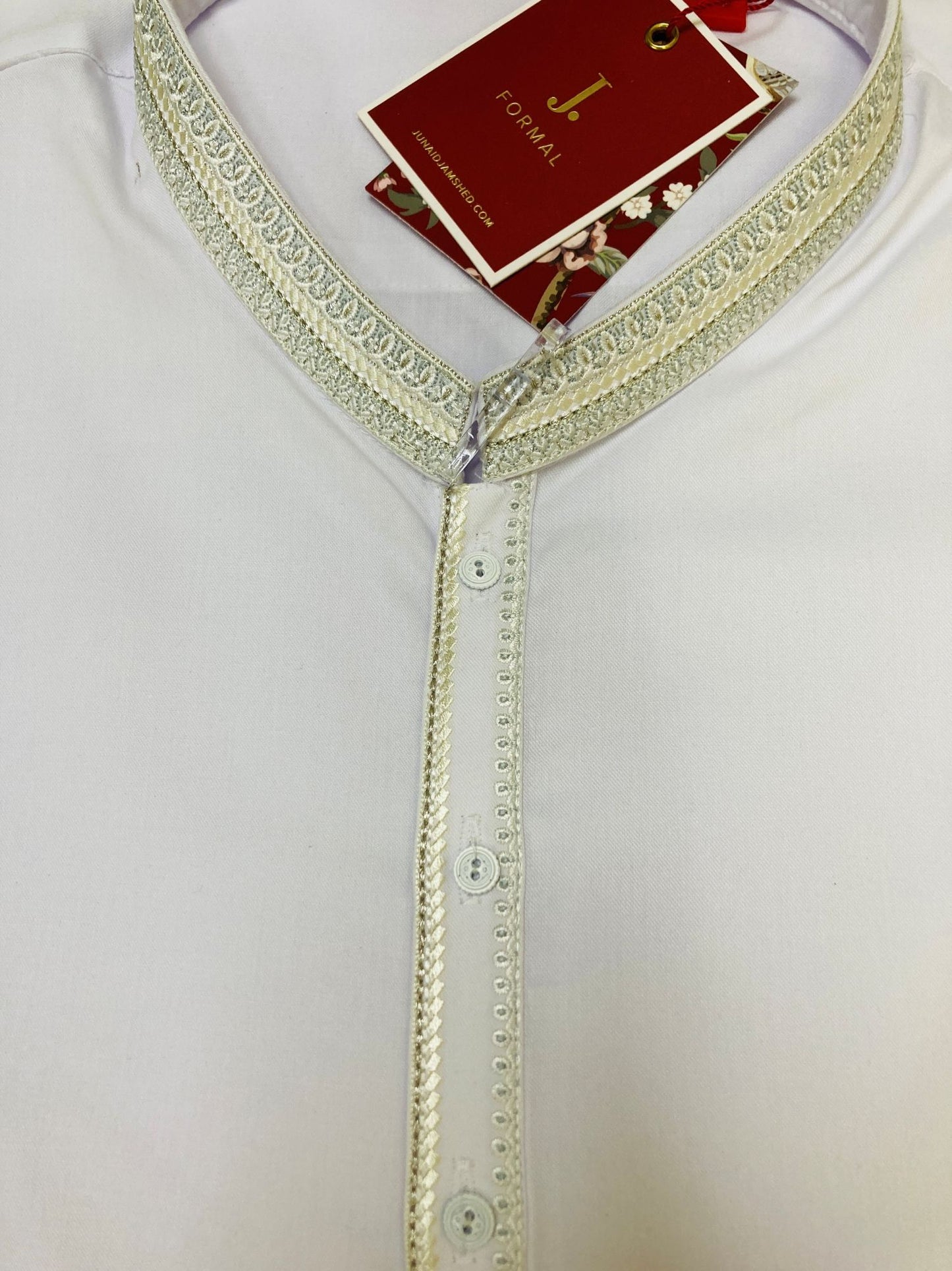 J. Men’s White Embroidered Kurta Trousers – Stitched - MRW13