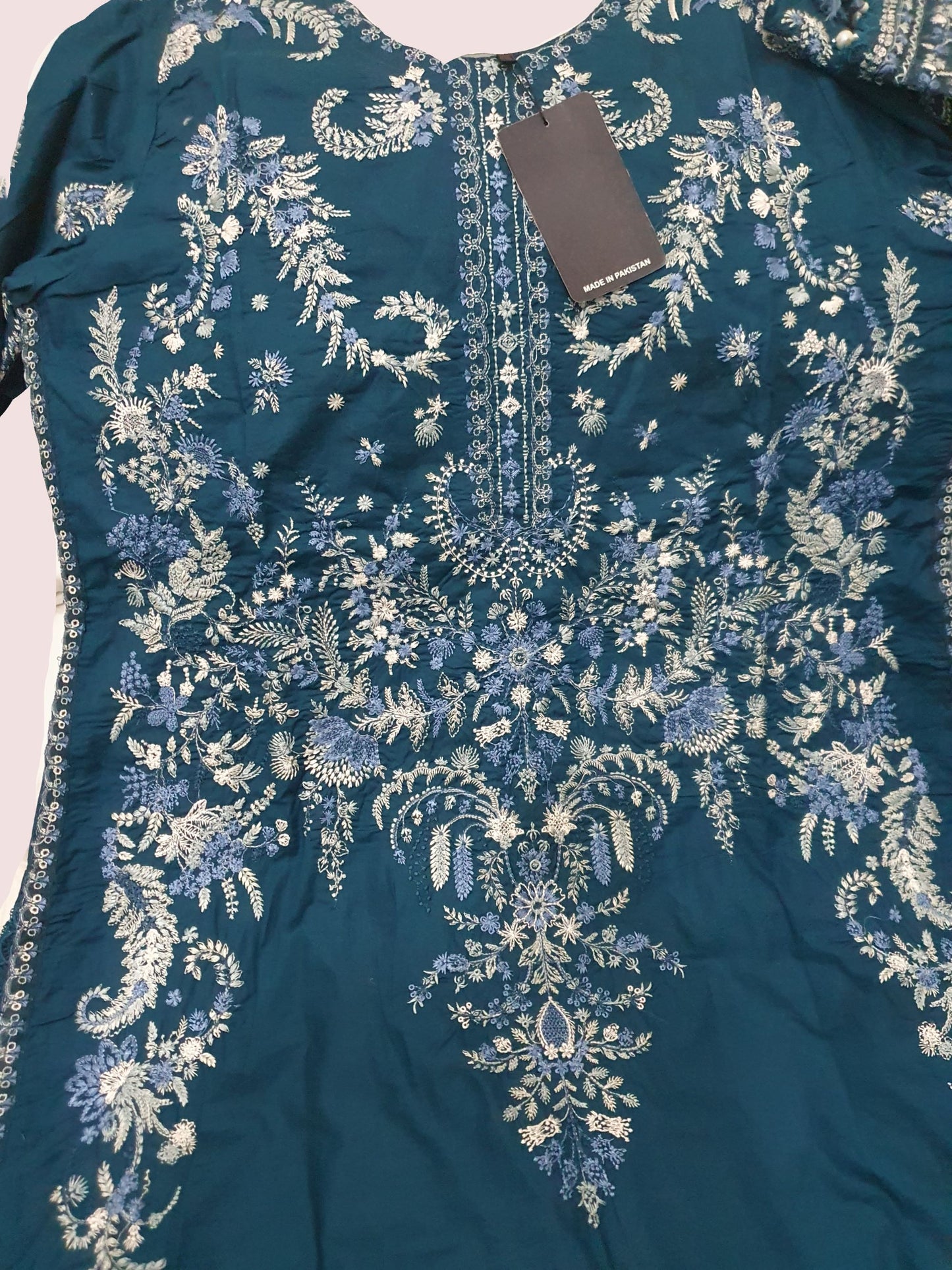Maria B Inspired Dark Teal Embroidered Cotton Lawn Suit – Stitched 3pc-RW3-156