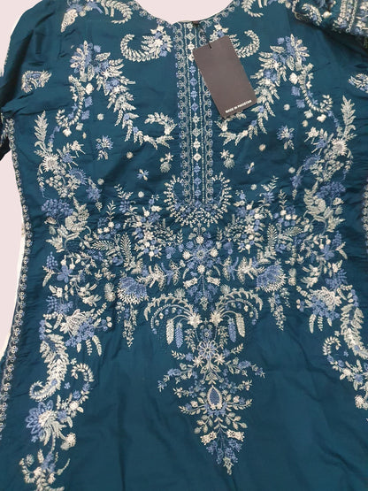 Maria B Inspired Dark Teal Embroidered Cotton Lawn Suit – Stitched 3pc-RW3-156
