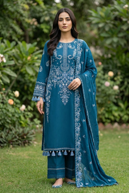 Maria B Inspired Dark Teal Embroidered Cotton Lawn Suit – Stitched 3pc-RW3-156
