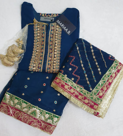 Maria B Inspired Zinc Embroidered Chiffon Suit – Stitched 3pc-RW3-161