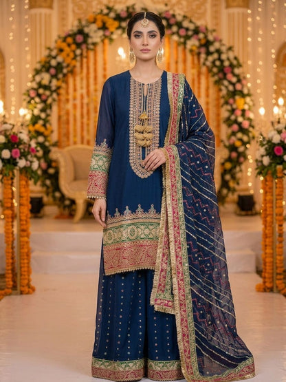Maria B Inspired Zinc Embroidered Chiffon Suit – Stitched 3pc-RW3-161