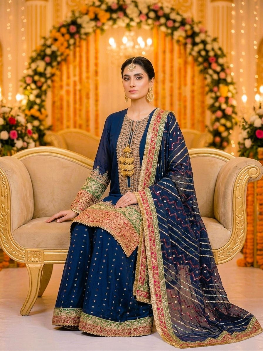 Maria B Inspired Zinc Embroidered Chiffon Suit – Stitched 3pc-RW3-161