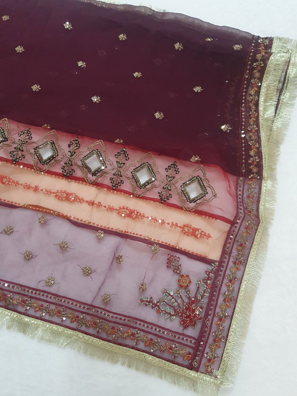 Maria B Inspired Maroon  Embroidered Chiffon Shalwar kameez – Stitched 3pc-RW3-226