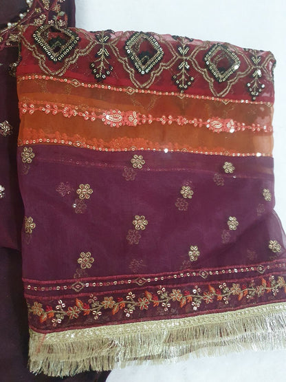 Maria B Inspired Maroon  Embroidered Chiffon Shalwar kameez – Stitched 3pc-RW3-226