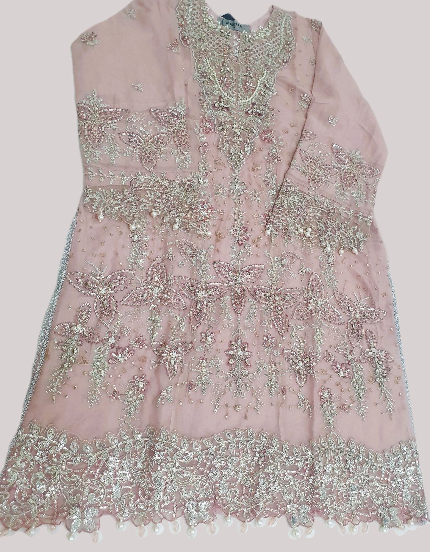 Maria B Inspired Pink Embroidered Chiffon Suit – Stitched 3pc-RW3-150