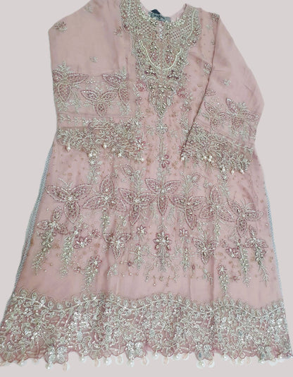 Maria B Inspired Pink Embroidered Chiffon Suit – Stitched 3pc-RW3-150