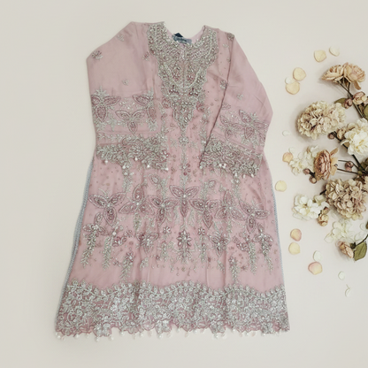 Maria B Inspired Pink Embroidered Chiffon Suit – Stitched 3pc-RW3-150