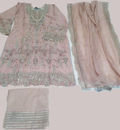 Maria B Inspired Pink Embroidered Chiffon Suit – Stitched 3pc-RW3-150