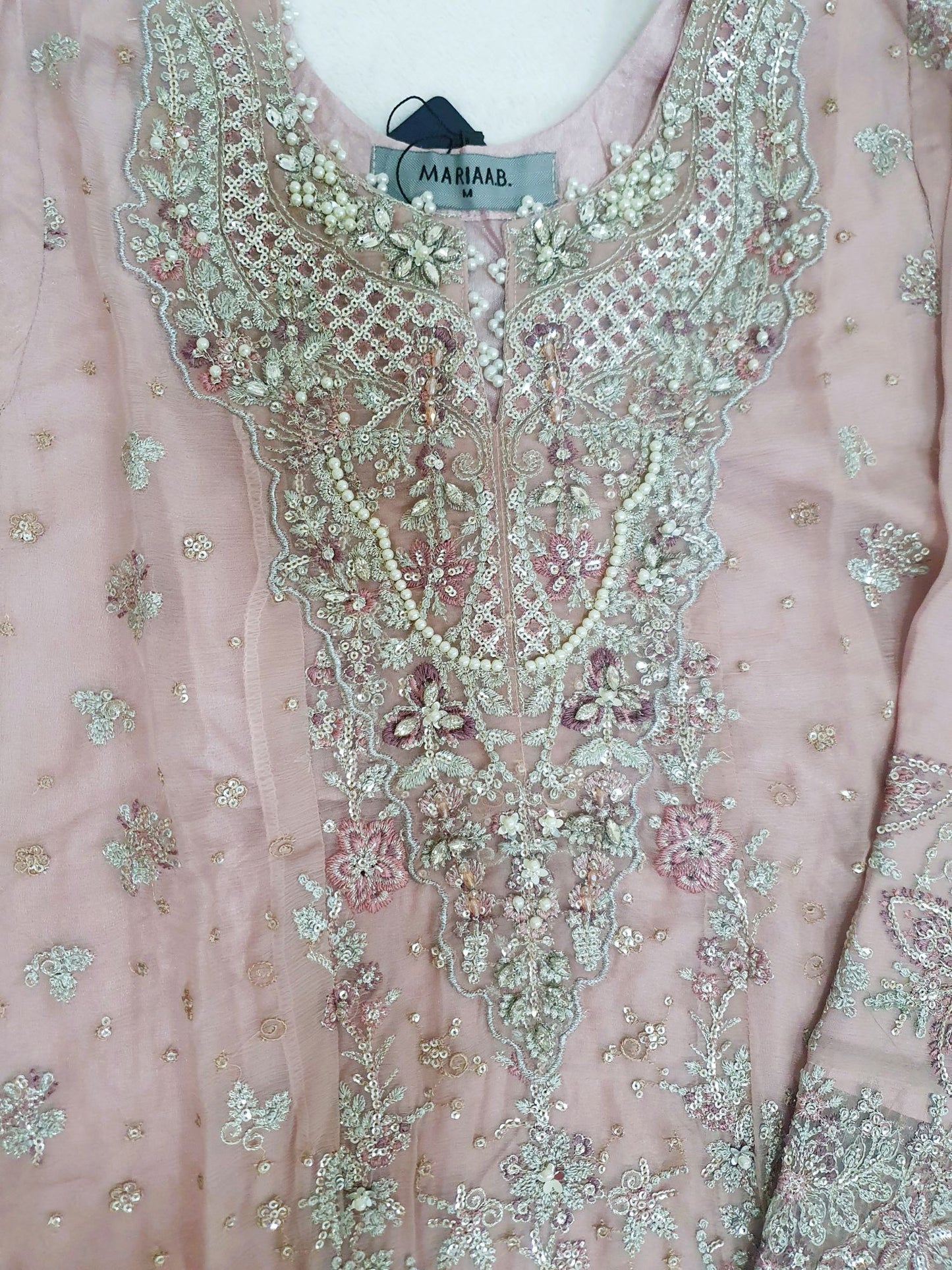 Maria B Inspired Pink Embroidered Chiffon Suit – Stitched 3pc-RW3-150