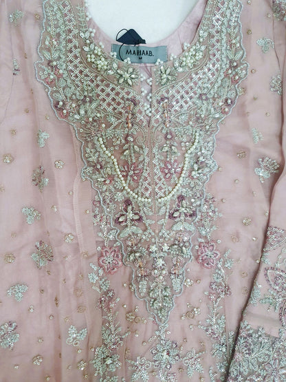 Maria B Inspired Pink Embroidered Chiffon Suit – Stitched 3pc-RW3-150