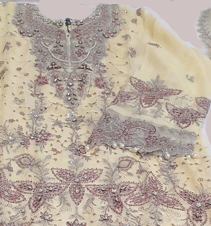 Maria B Inspired Yellow Embroidered Chiffon Suit – Stitched 3pc-RW3-149