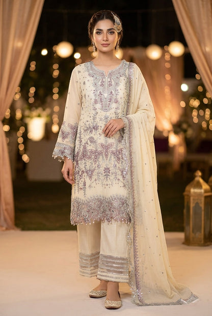 Maria B Inspired Yellow Embroidered Chiffon Suit – Stitched 3pc-RW3-149
